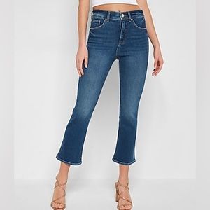High Waisted Dark Wash Cropped Flare Jeans